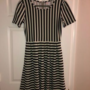 Lularoe Amelia in black and ivory stripe